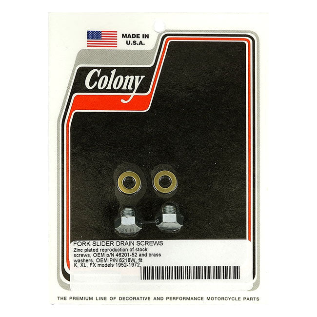 Colony Fork Slider Drain Screws. Zinc – 1952–1956 K; KH; 1957–1972 XL Sportster…