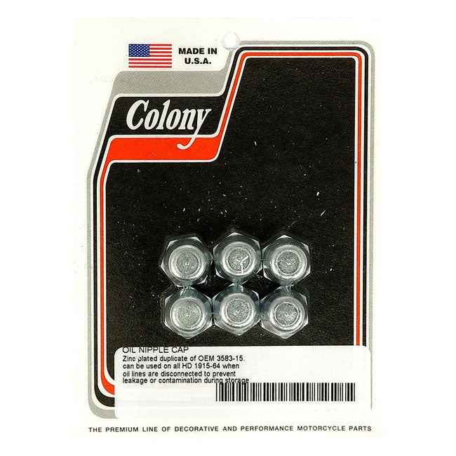 Colony Oil Line Nipple Cap Set. Zinc – 1915-1964 H-D with OEM Steel Oil Lines