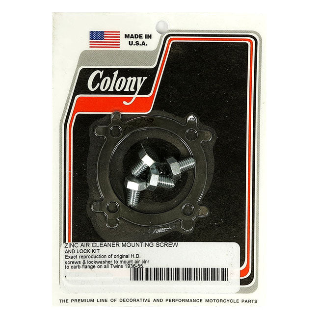Colony Linkert Air Cleaner Mount Screw & Lock Kit. Zinc – 1936–1954 Big Twin