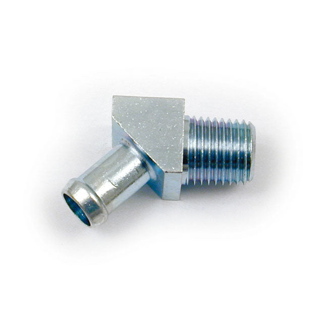 S&S Oil Hose Fitting, 45 Degrees. 1/4" Npt to 3/8". Chrome – 1987–1990 Softail