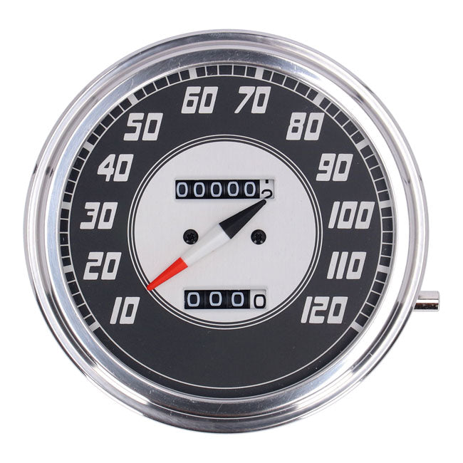 MCS FL Speedometer, ''46-47 Face'', Silver/Black. 2:1 Mph