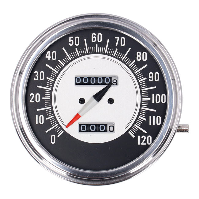 MCS FL Speedometer, ''68-72 Face'', Black/Silver. 1:1 Mph