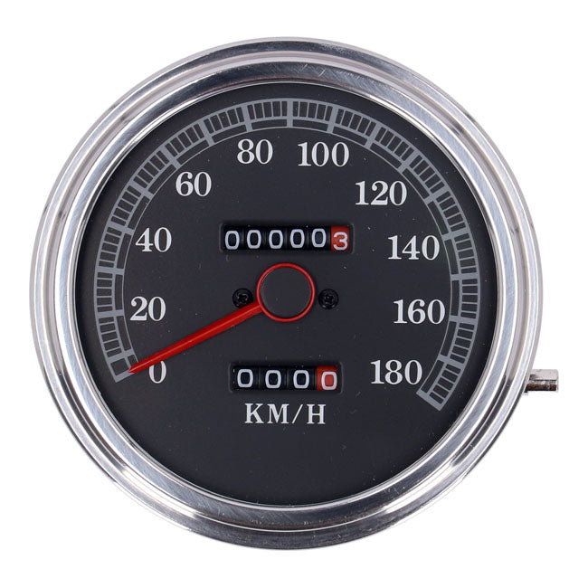 MCS FL Speedometer, ''85-Up Face'', Black. 2:1 Kmh