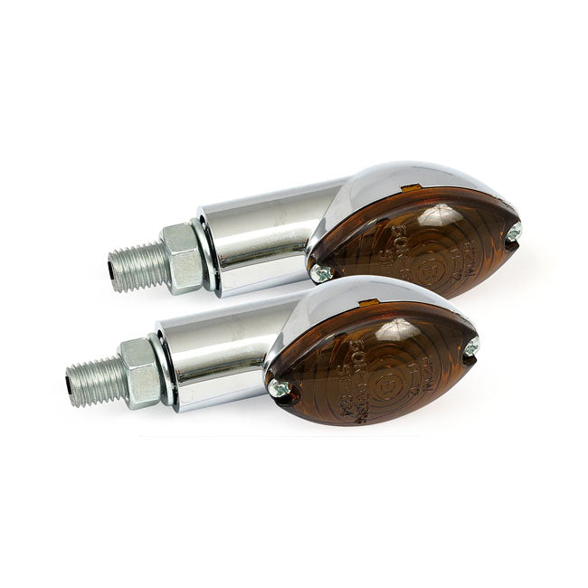 MCS Cateye Mini Turn Signals 20mm Stem, Chrome with Dark Lens
