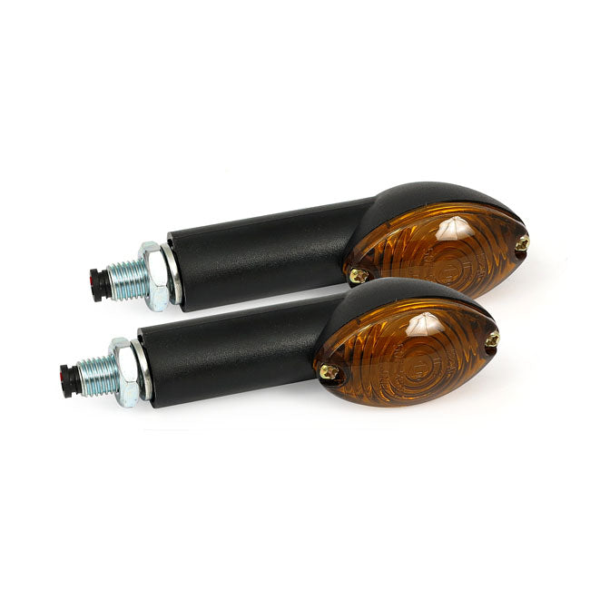 MCS Cateye Mini Turn Signals 40 mm Stem, Black with Dark Lens