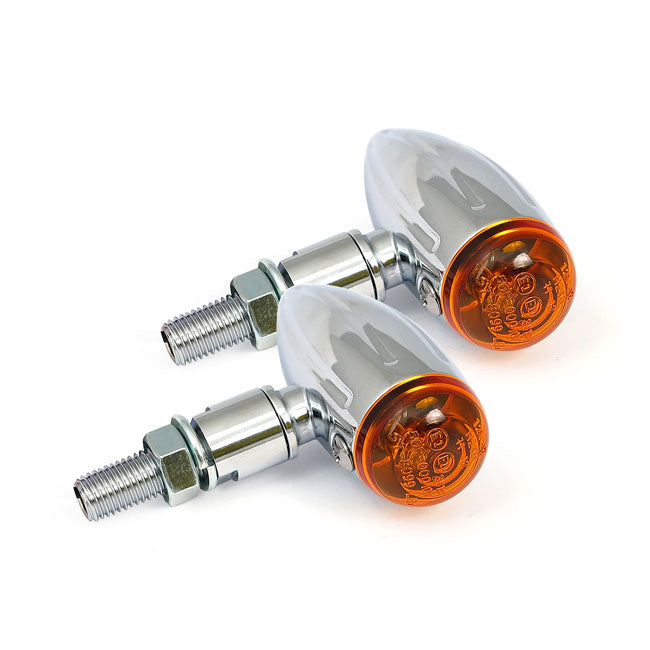 MCS Micro Bullet, 12V Halogen Turn Signals. Chrome, Grooved