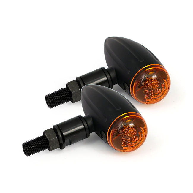 MCS Micro Bullet, 12v Halogen Turn Signals. Black, Grooved