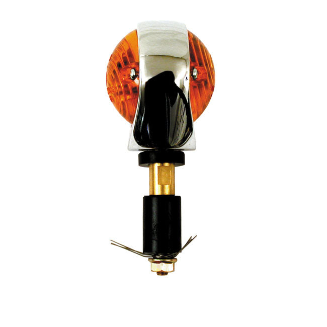 MCS Full Size Bulls-eye, In-bar Turn Signals. Chrome. Amber Lens