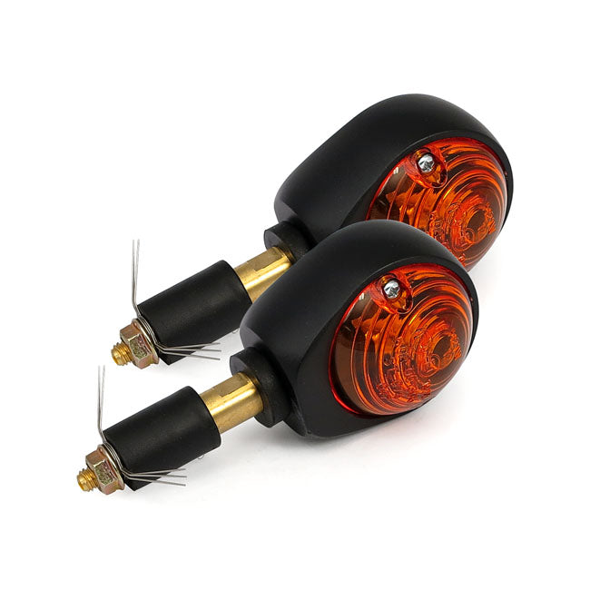 MCS Full Size Bulls-eye, In-bar Turn Signals. Black. Amber Lens