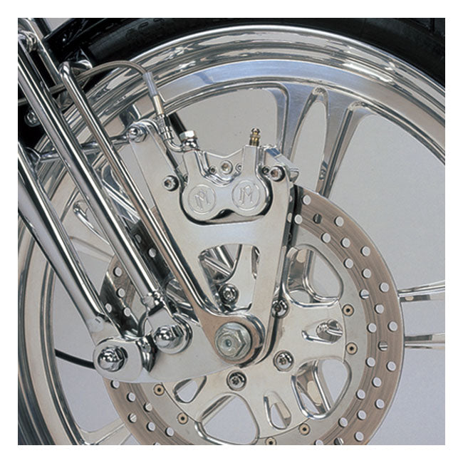 Performance Machine Right Front 4-P Caliper Bracket, 11.5". Polished – 1988–1999 Softail FXSTS Springer