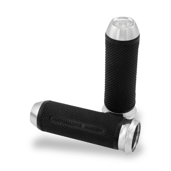 Performance Machine Elite Handlebar Grip Set. Chrome – 2008–2025 H-D with E-Throttle
