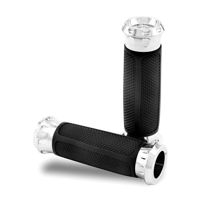 Performance Machine Overdrive Grips Chrome – 2008–2025 H-D with E-Throttle