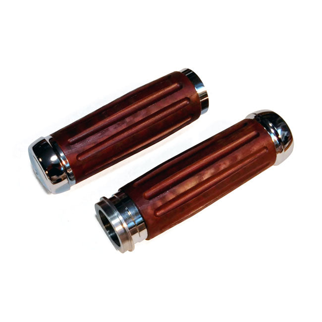 Riverside Custom Bakelite® Retro Handlebar Grip Set. Chrome – 2008–2025 H-D with E-throttle