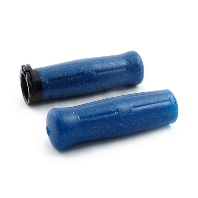 Avon Grips Avon Old School Grips Coke Bottle Look, Blue Sparkle – 1996–2022 H-D with Dual Throttle Cables