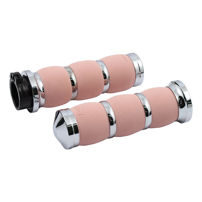 Avon Grips Air Cushioned Grips, Chrome/Pink – 1996–2022 H-D with Dual Throttle Cables