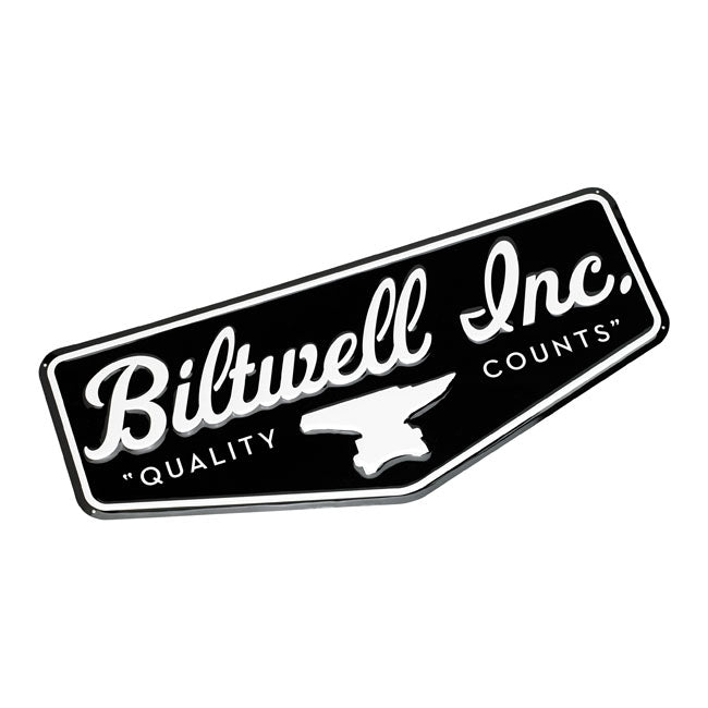Biltwell Shield Shop Sign Black/White – 26.0" x 11.5" (660 mm x 292 mm)