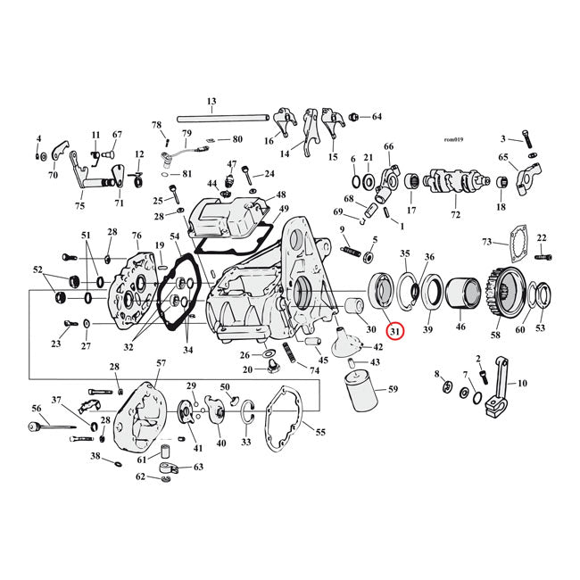 Jims Bearing Mainshaft. Left – 80-E84 FLT/Touring; FXR