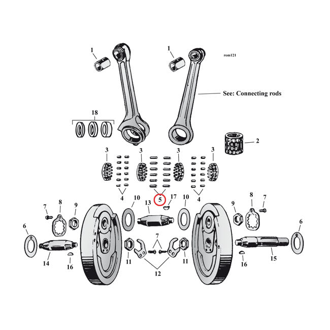 MCS Pinion Shaft (Right Side) & Long Conrod Rollers, Std – 1929–1952 45" Flathead: Pinion Shaft (12…
