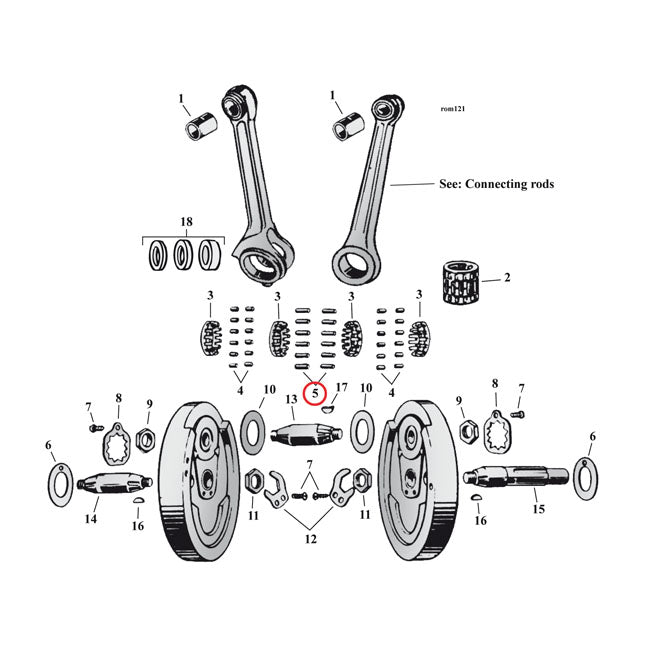 MCS Pinion Shaft (Right Side) & Long Conrod Rollers, +.0004" – 1929–1952 45" Flathead: Pinion Shaft (12…