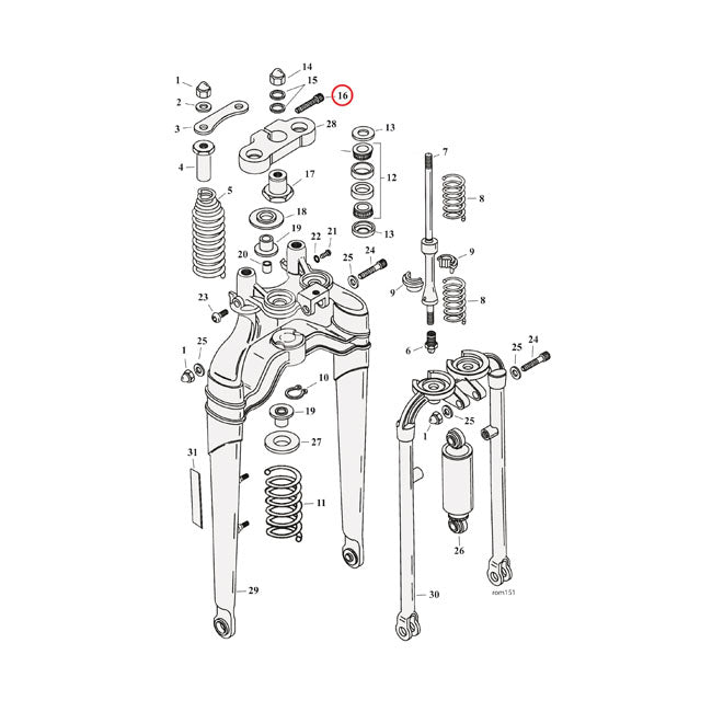 Samwel Screw Upper Triple Clamp, Softail Spring – 1988–2006 FXSTS; 1997–2009 FLSTS