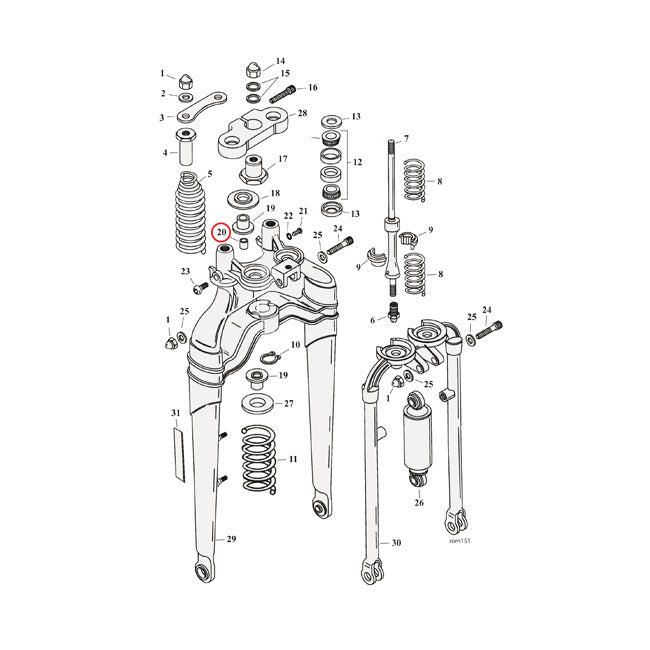 Samwel Bushing Spring Rod Softail Springer Fork – 1988–2006 FXSTS; 1997–2009 FLSTS