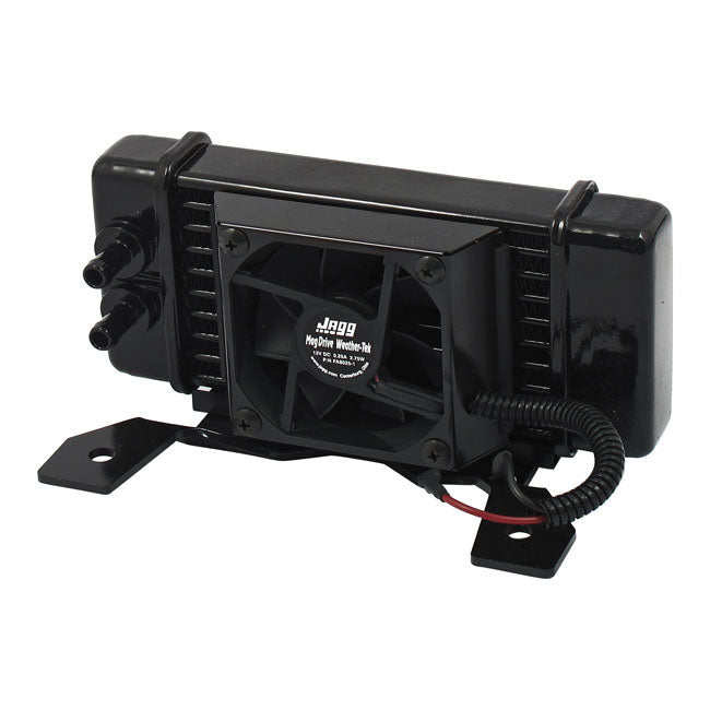 Jagg Oil Cooler Kit. Low Mount - Horizontal - 10 Row - Fan – 1984–2008 FLT/Touring