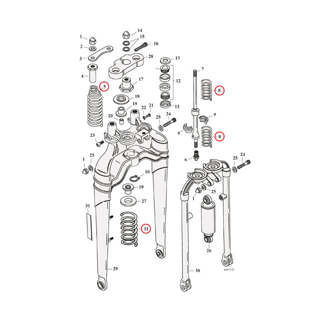 Samwel Spring Set for Springer Fork. Black – 1988–2006 FXSTS; 1997–2009 FLSTS