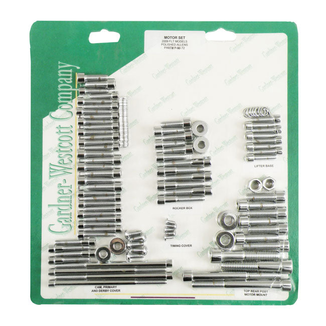 Gardner-Westcott Motor Screw Set. Polished Chrome Allen – 2009–2016 FLT/Touring
