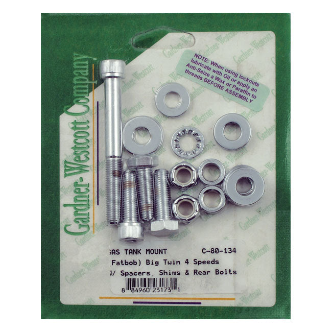 Gardner-Westcott Gas Tank Mount Kit. Allen Head. Chrome – 1985–1986 4-Speed Big Twin with Fat Bob…