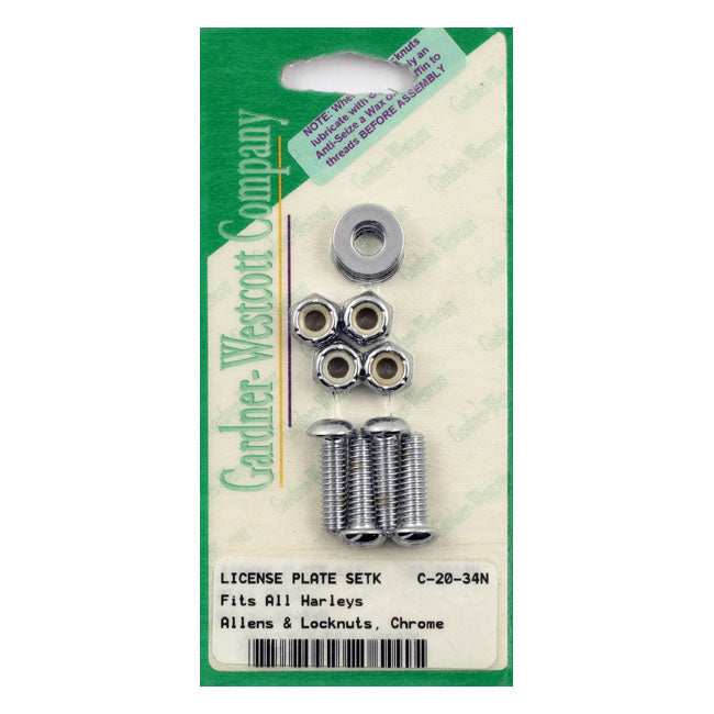 Gardner-Westcott Licence Plate to Bracket Mount Kit. Chrome. Lock Nuts – Universal