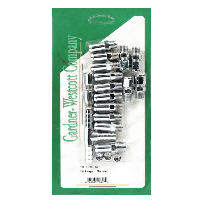 Gardner-Westcott Oil Pump Line Fitting Kit. Chrome – 1970–1981 Shovelhead