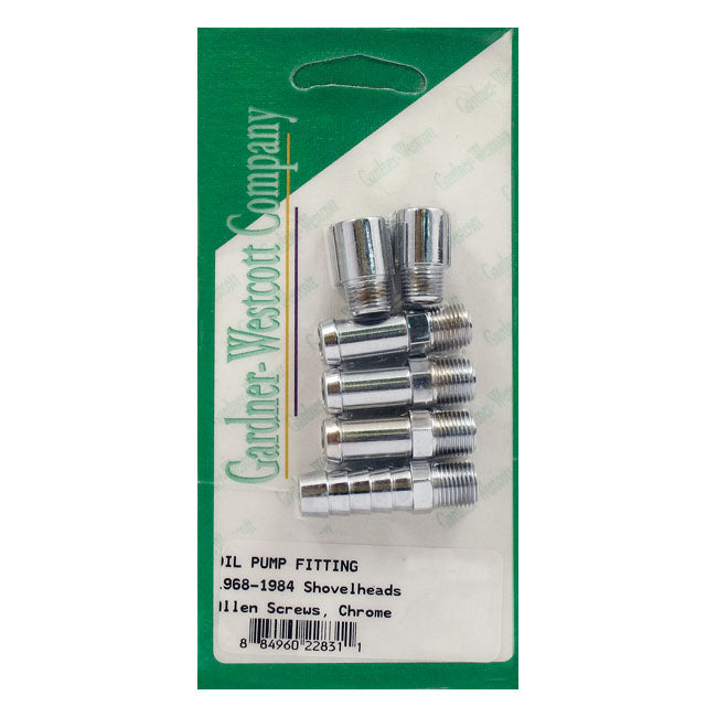 Gardner-Westcott Oil Pump Line Fitting Kit. Chrome – 1968–1984 Shovelhead