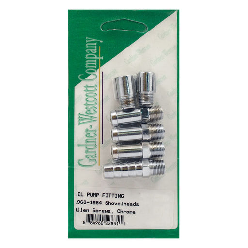 Gardner-Westcott Oil Pump Line Fitting Kit. Chrome – 1968–1984 Shovelhead