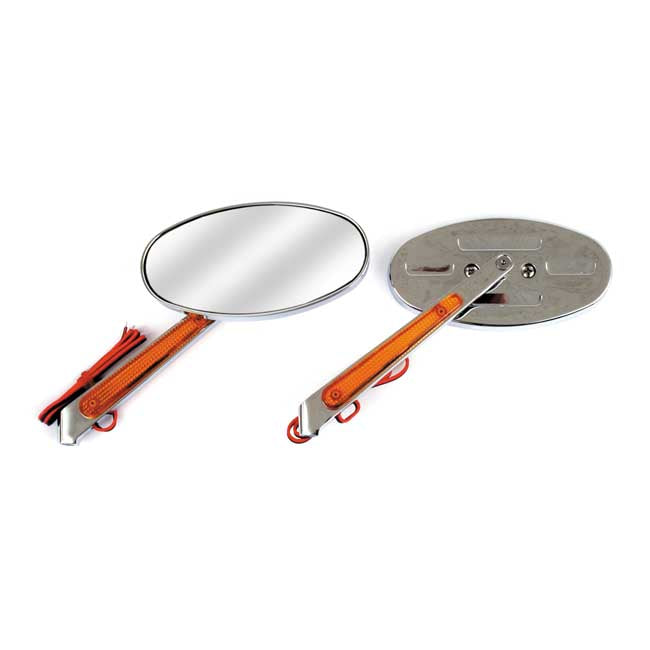 MCS Cateye Mirrors Set, with Built-in Turn Signals. Chrome – 65-UP H-D