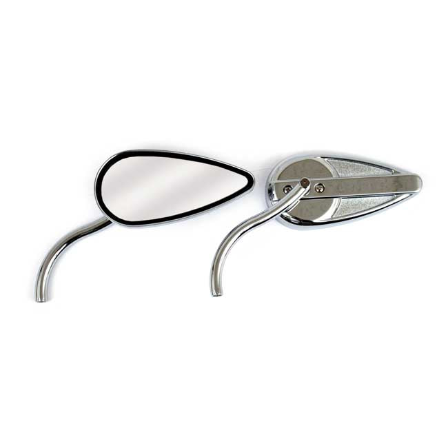 MCS Retro Teardrop Mirror Set. Chrome, Radii Round Stem – 65-Up H-D