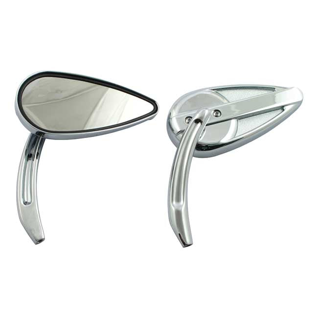 MCS Retro Teardrop Mirror Set. Chrome, Aluminium Grooved Stem – 65-Up H-D