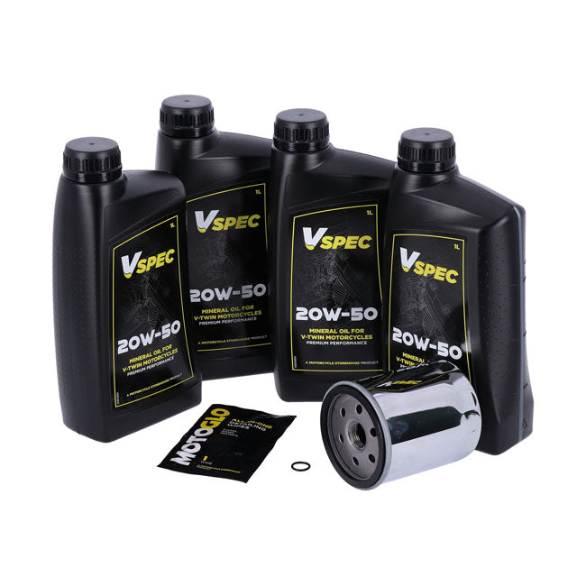 MCS Engine Oil Service Kit. Chrome. 4L. 20W50 Mineral – 1986–1998 FLT/Touring