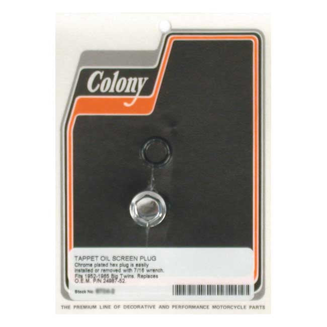 Colony Hex Plug Oil Screen Crankcase. Chrome – 1952–1965 Big Twin
