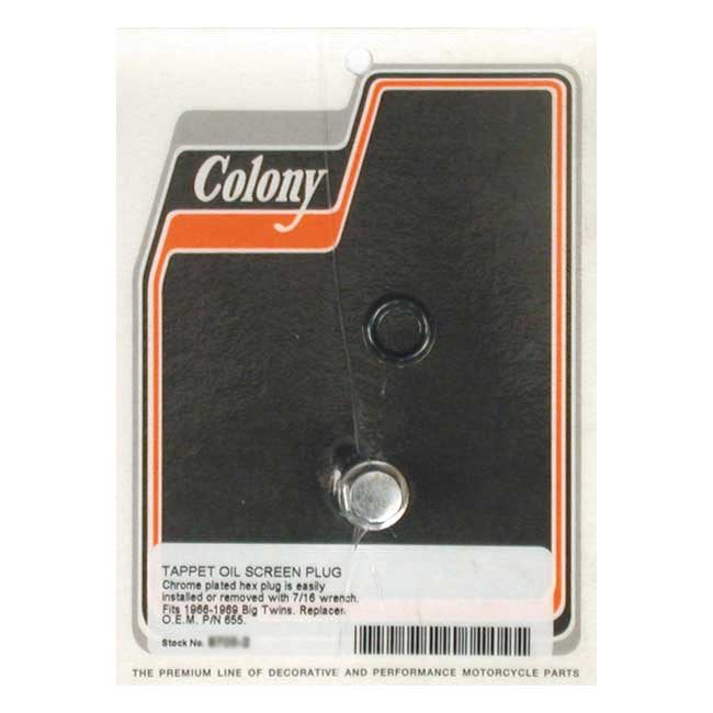 Colony Hex Style Plug Oil Screen Crankcase. Chrome – 1966–1969 Big Twin