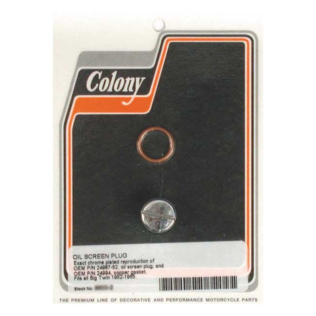 Colony OEM Slotted Style Plug Oil Screen Crankcase. Chrome – 1952–1965 Big Twin