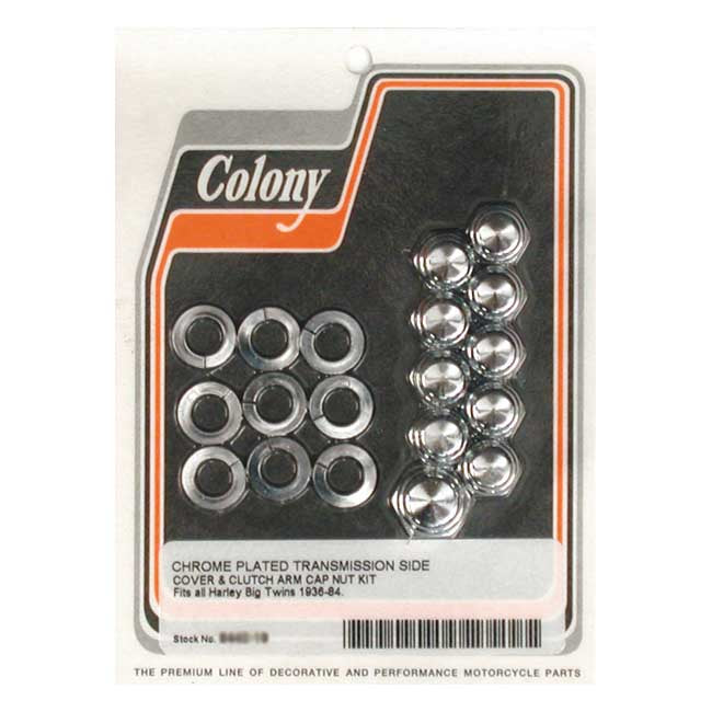 Colony Transmission Side Cover Screw Kit. Cap Chrome – 1936–1986 4-Speed Big Twin
