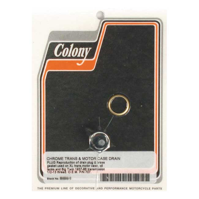 Colony Timing and Oil Drain Plug. 1/2-13. Hex Head – Transmission: 1937–1986 4-Sp FL; FX.…