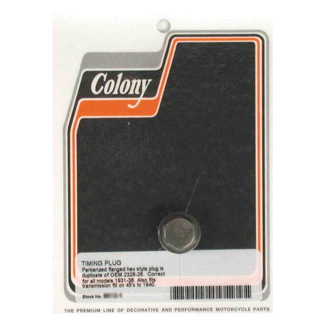 Colony Timing/Drain Plug. OEM Style Hex. Parkerized – Timing Plug: 1938–1999 Big Twin…