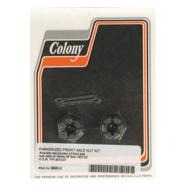 Colony Axle Nut Kit. Front – 1937–1952 45" Sv Solo; 1926–1934 Singles