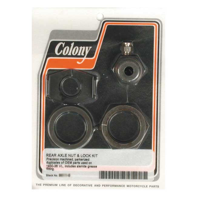 Colony Rear Axle Nut & Lock Kit – 1930–1936 74"/80" Vl Big Twin Flatheads