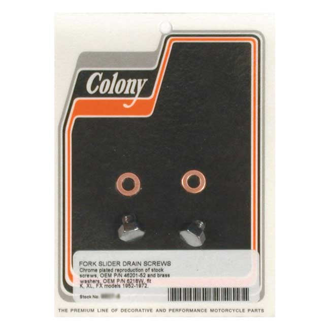 Colony Fork Slider Drain Screws. Chrome – 1952–1956 K; KH; 1957–1972 XL Sportster…