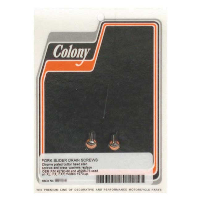 Colony Fork Slider Drain Screws. Chrome Button Head – 1973–2013 XL Sportster; 1973–1986 FX…