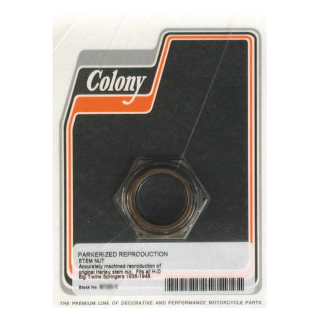 Colony Springer Fork Stem Nut. Black – 1936–1948 OHV & Flathead Big Twin