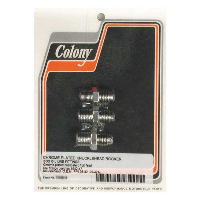 Colony Knuckle Rocker Box Oil Feed Fitting. Chrome – 1942–1947 Knucklehead
