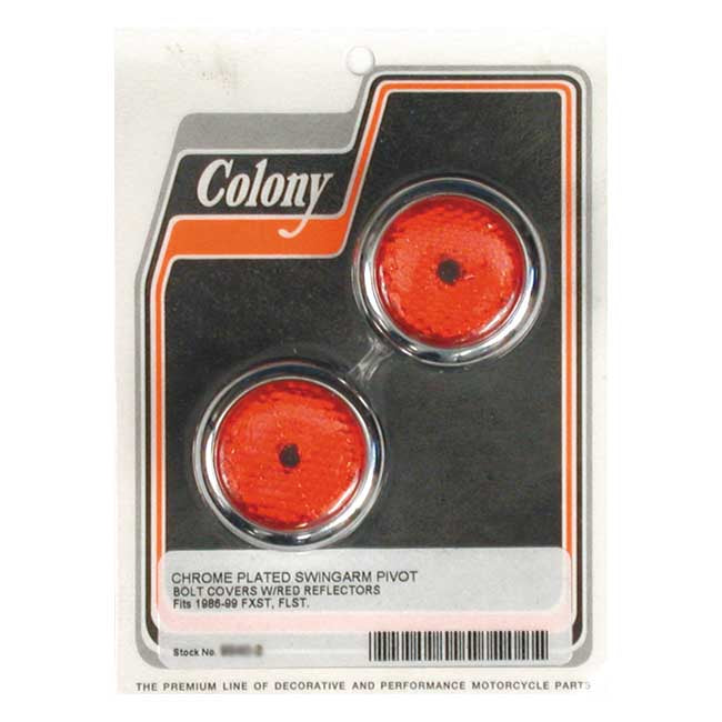 Colony Swingarm Pivot Bolt Cover Set. Red Reflector – 1986–1999 Softail